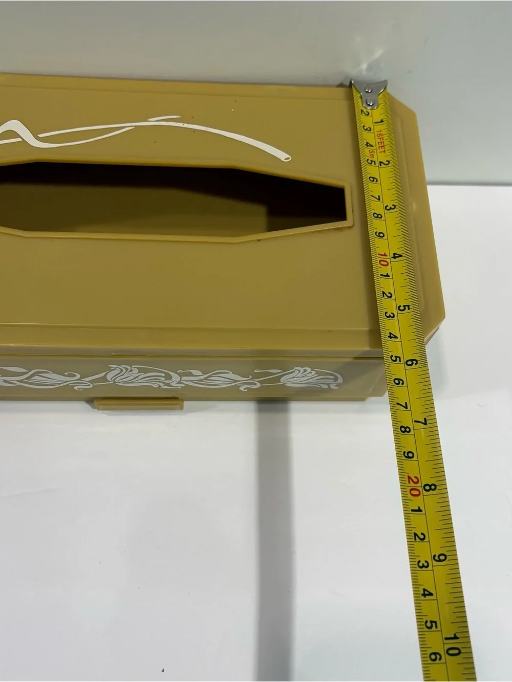Vintage MCM Yellow Plastic Tissue Box Cover White Flowers With Drawer 70s Retro